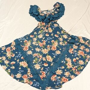 Jaase Tuscan Escape Positano Teal Boho Garden Party Flowy Floral Maxi Dress